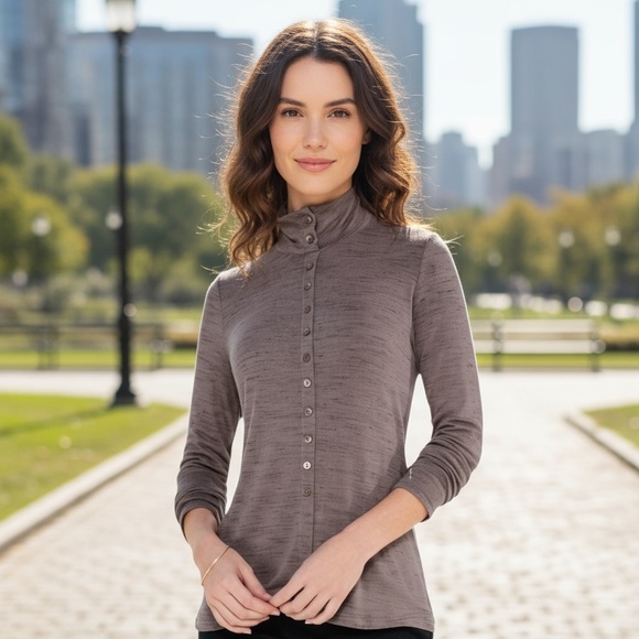 NWT Nic & Zoe Women’s Space‎ Dye Button Turtleneck Fall Winter Chic - Picture 1 of 8